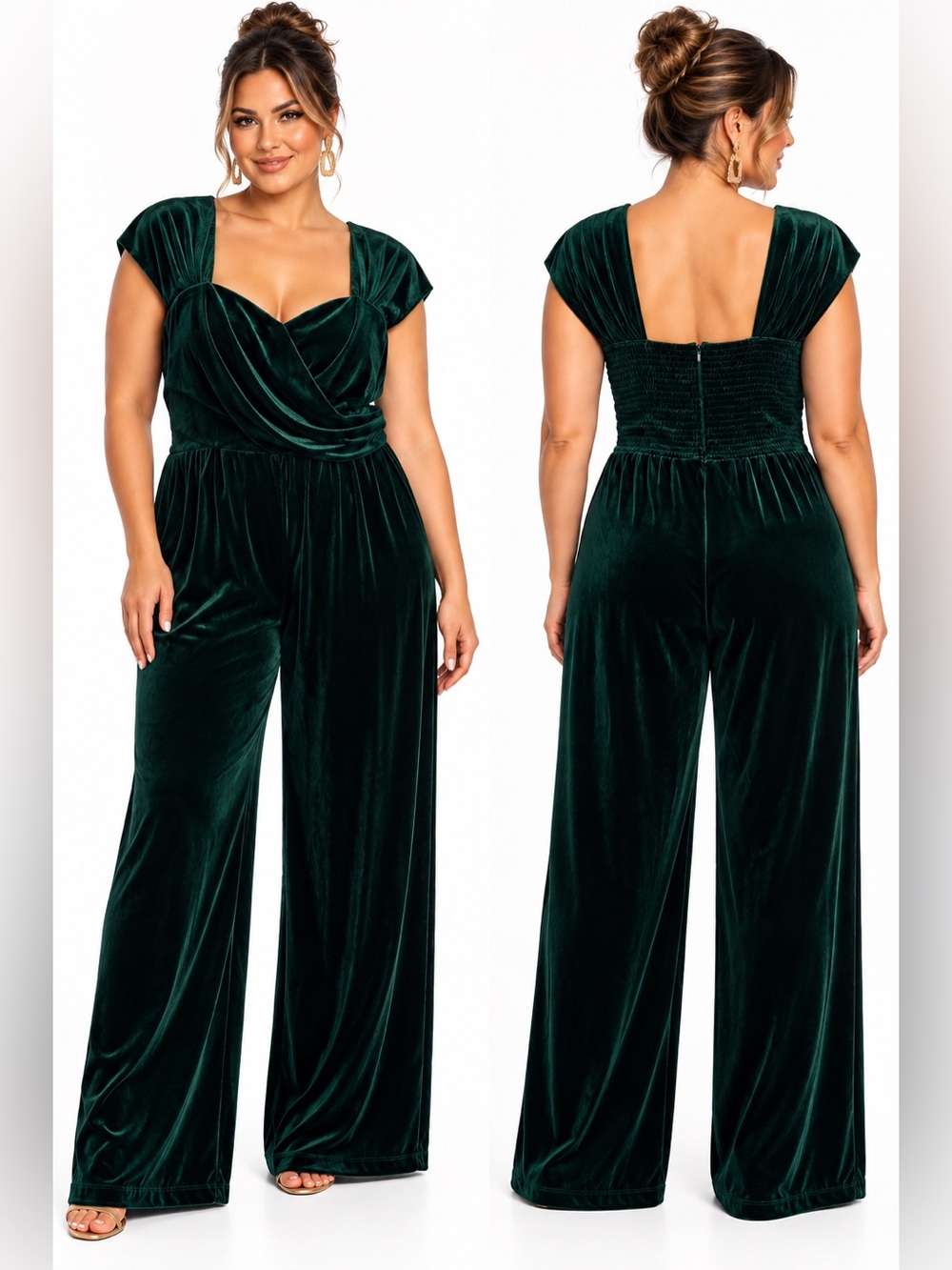 Velvet Green Wrap-Front Jumpsuit